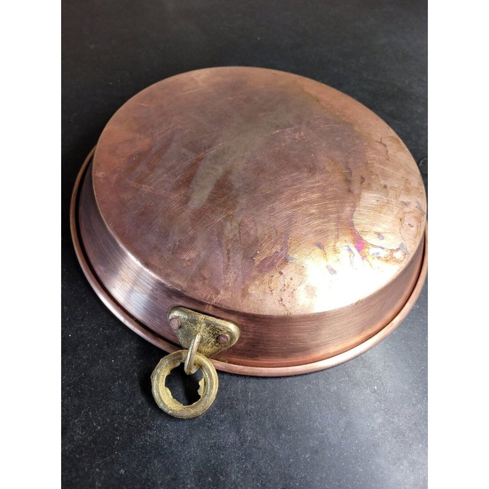 Antique Hammered Copper Baking Pan, c.1880’s, Rivited Brass Ring Tin Lined 10.5"